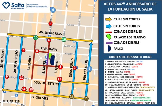 Importante operativo vial por el acto del 442° aniversario de la fundación de Salta